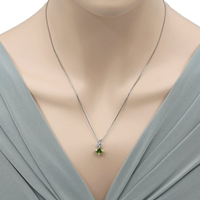 1 ct Cushion Cut Green Peridot Pendant Necklace in Sterling Silver