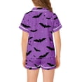 thumbnail image 6 of CAIVO Girls Halloween Pajama Sets Cute Bat Print Sleepwear Comfort Kids Nightwear Short Sleeve Lapel Button Down Shirts Tops With Shorts 2 Piece For And Little Girls Pjs, 6 of 8