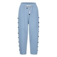 thumbnail image 2 of Women's High Waisted Sweatpants, Comdrip Women's Fashion Solid Color Cotton Linen Elastic Seven Pants Beach Casual Pants Linen Pants Women Light Blue L, 2 of 6