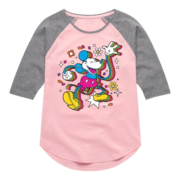 Disney - Mickey & Friends - Psychedelic Style Mickey - Toddler And Youth Girls Raglan Graphic T-Shirt