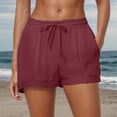 thumbnail image 4 of YMNXA Women's Summer Shorts Drawstring Elastic Waist Solid Color Wide Leg Comfortable Breathable Shorts With Pockets For Casual Daily Wear,Brick Red,Xl, 4 of 8