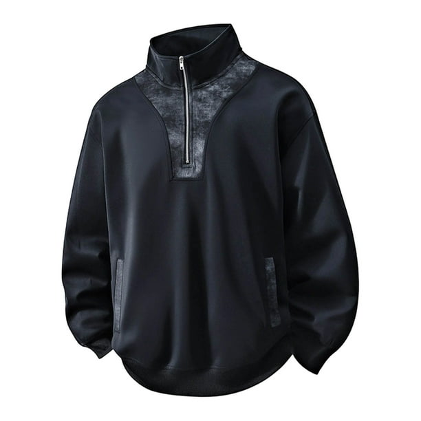 pstuiky manga larga para hombre, Sudadera de hombre de color liso con cuello alto, manga larga y diseño de patchwork con semicremallera camisetas de hombre xxl