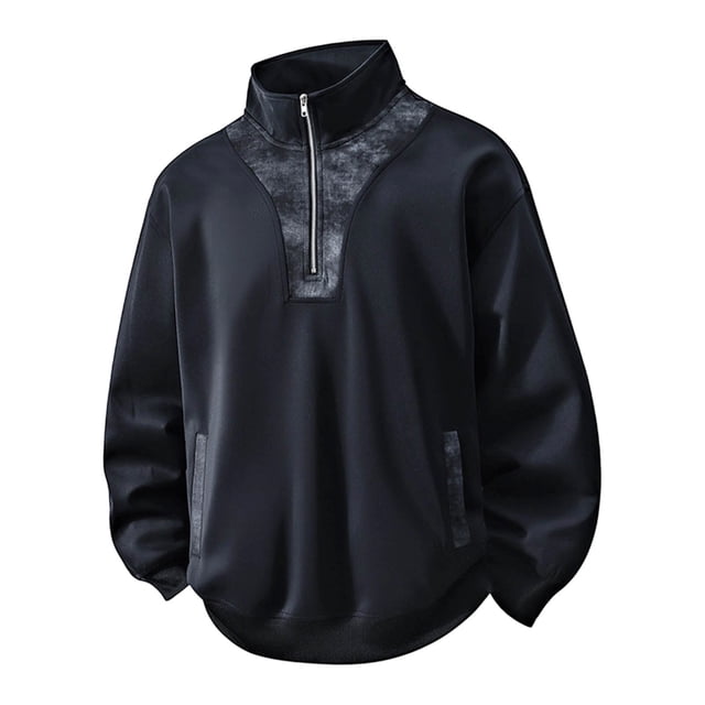 pstuiky camisa de manga larga para hombre, Sudadera de hombre de color liso con cuello alto, manga larga y diseño de patchwork con semicremallera Tops de hombre l