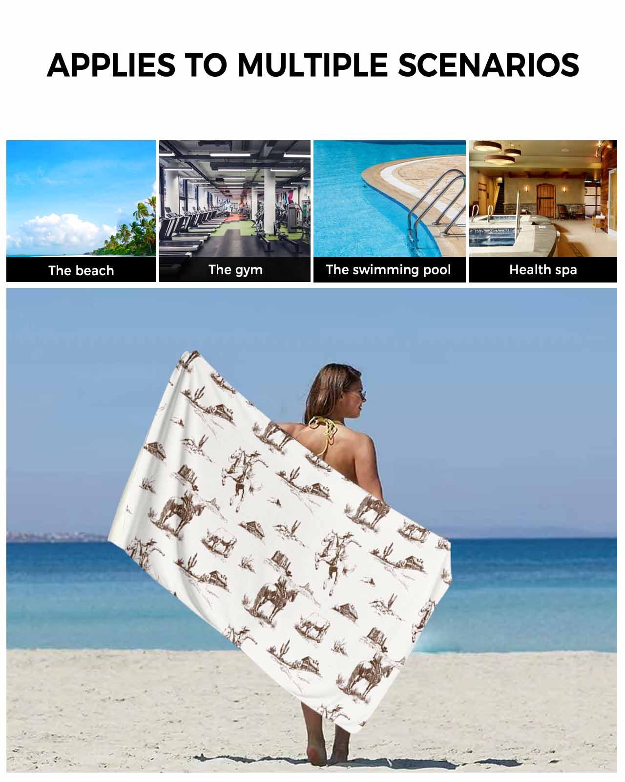 Western Cowboy Bath Towels for Bathroom Set,Luxury Microfiber Towels Gifts for Women,Beach Kitchen Hand Hair Face Towel and Dish Washcloth,Retro Desert Cactus Country Cowboy Brown Towels+Set