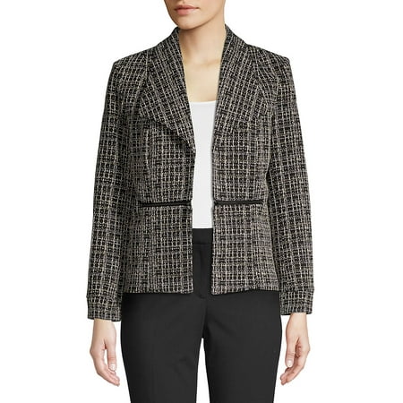 Open Collar Knit Tweed Jacket