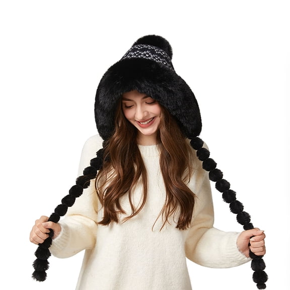 Uandlove Women's Fleece Lined Winter Trapper Hat - Windproof Warm Knitted with Adjustable Chin Strap & Pom Poms, Full Coverage for Cold Weather Outdoor Daily Wear