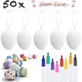 thumbnail image 1 of 50 Decorated Easter Eggs, Hanging Plastic Eggs with Rope, White DIY Paint Eggs with 8 Brushes, 1 of 5