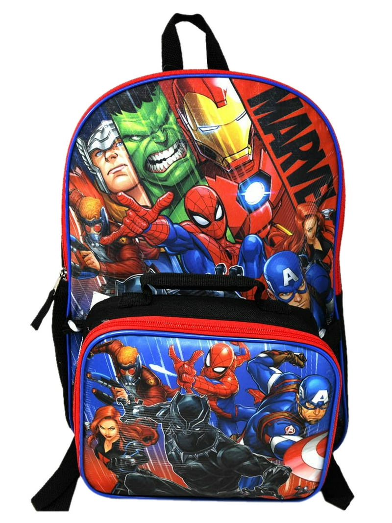 Marvel Avengers Kids Backpack 16"" with Detachable Insulated Lunch Bag -  Spider-Man, Thor, Hulk" - Walmart.com