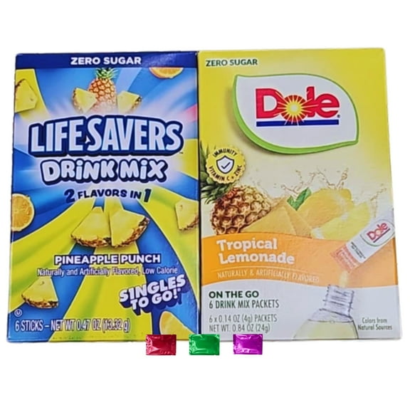 Lifesavers Pineapple Punch & Dole Tropical Lemonade Zero Sugar Drink Mix, 12 Total Servings 2 Boxes, On-the-Go Refreshment with Snoep in Beperkte Oplage