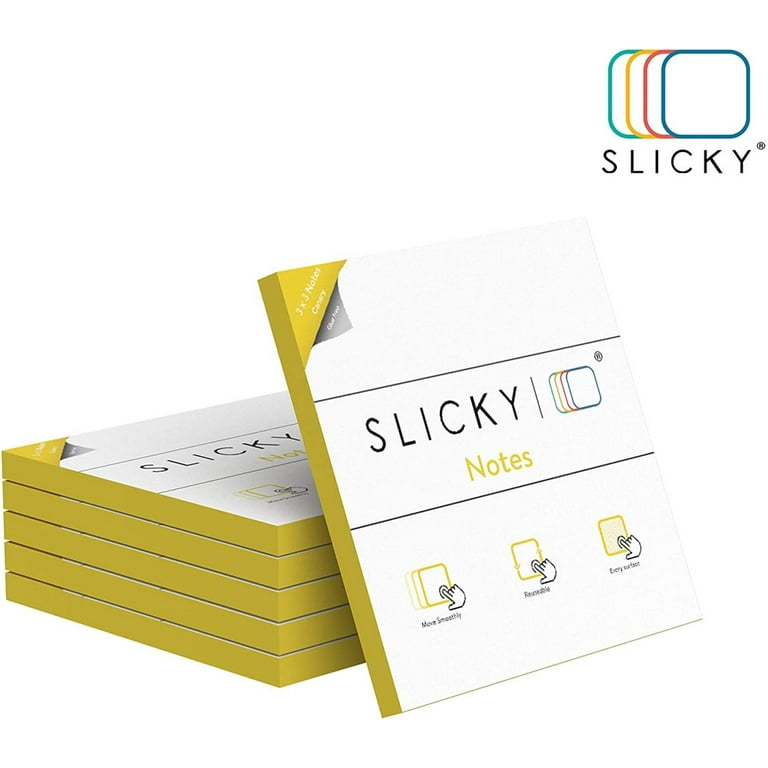 Slicky Notes 123987 Reusable Double Sided Notes: 3x3 Inch Glue Free, Charged, Dry Erasable, Eco-Friendly Paper Pads in 6, 12, and 24 Pack, 6 Packs Yellow - Walmart.com
