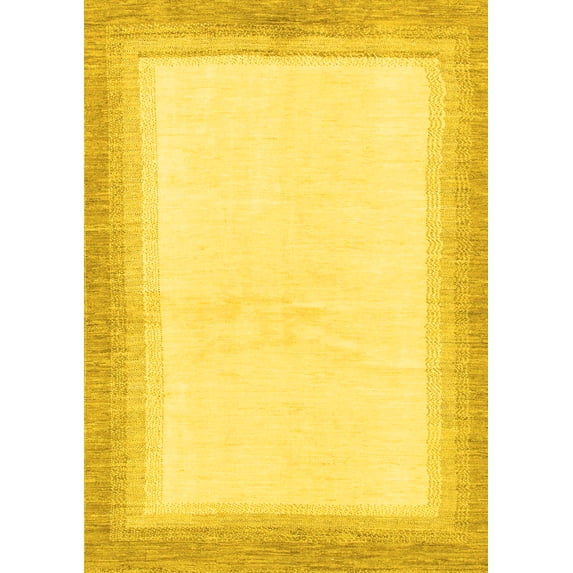 Ahgly Company Machine Washable Indoor Rectangle Solid Yellow Modern Area Rugs, 6' x 9'