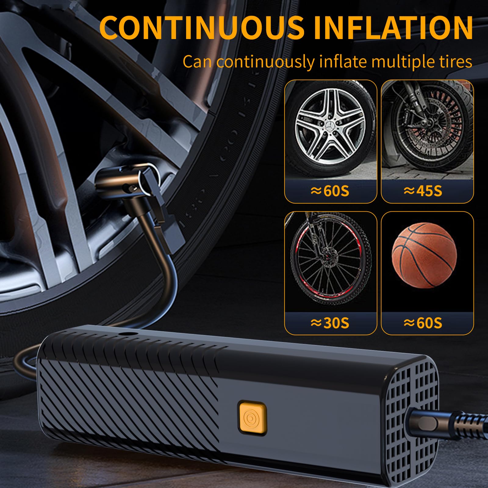 Tire Inflator Portable Air Compressor - Air Pump for Car Tires with Tire Pressure Gauge -for Car, Motorcycle, Bicycle and More