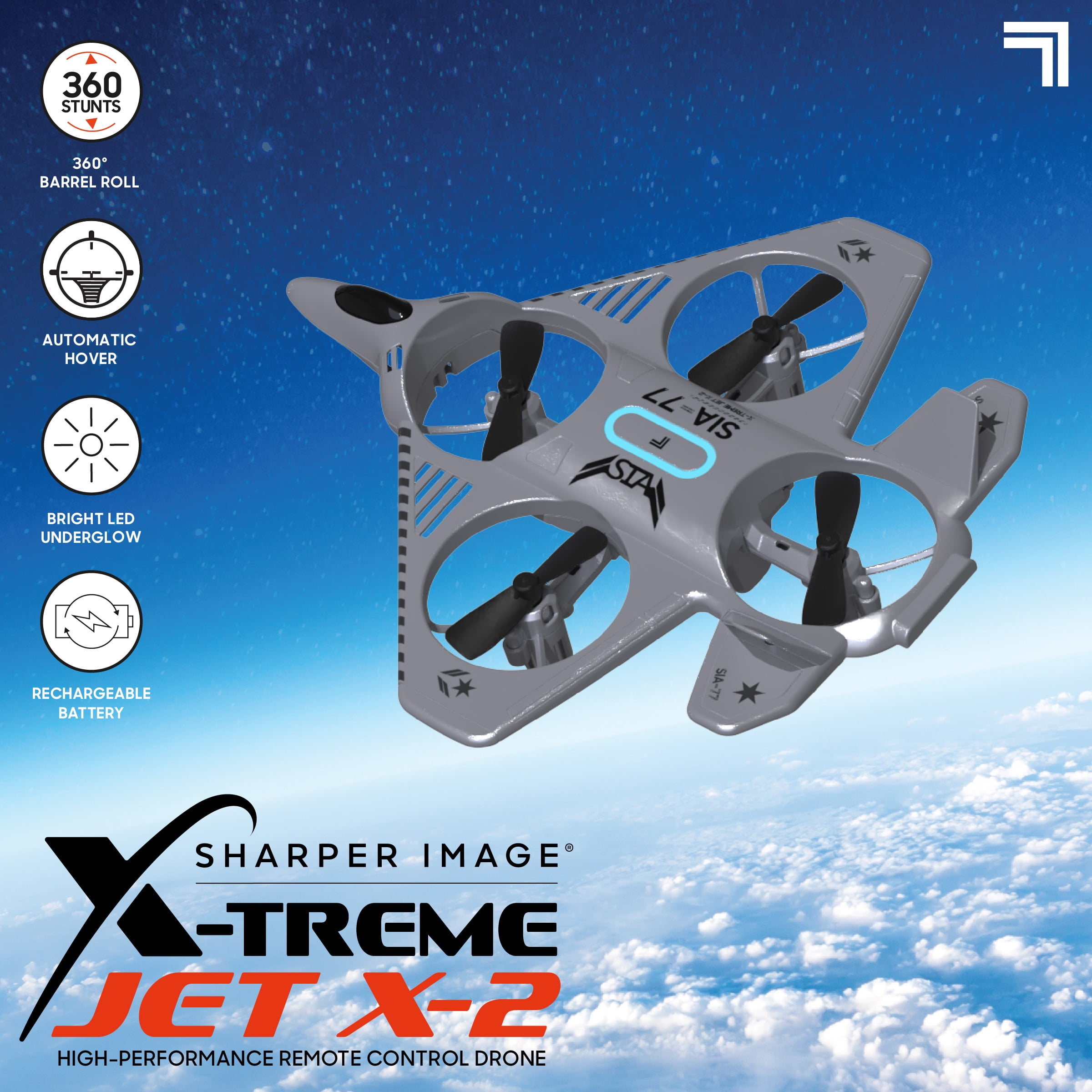 Sharper Image Extreme Jet High-Performance Remote Control Drone with 2.4 GHz Long Range Wireless Control, Grey