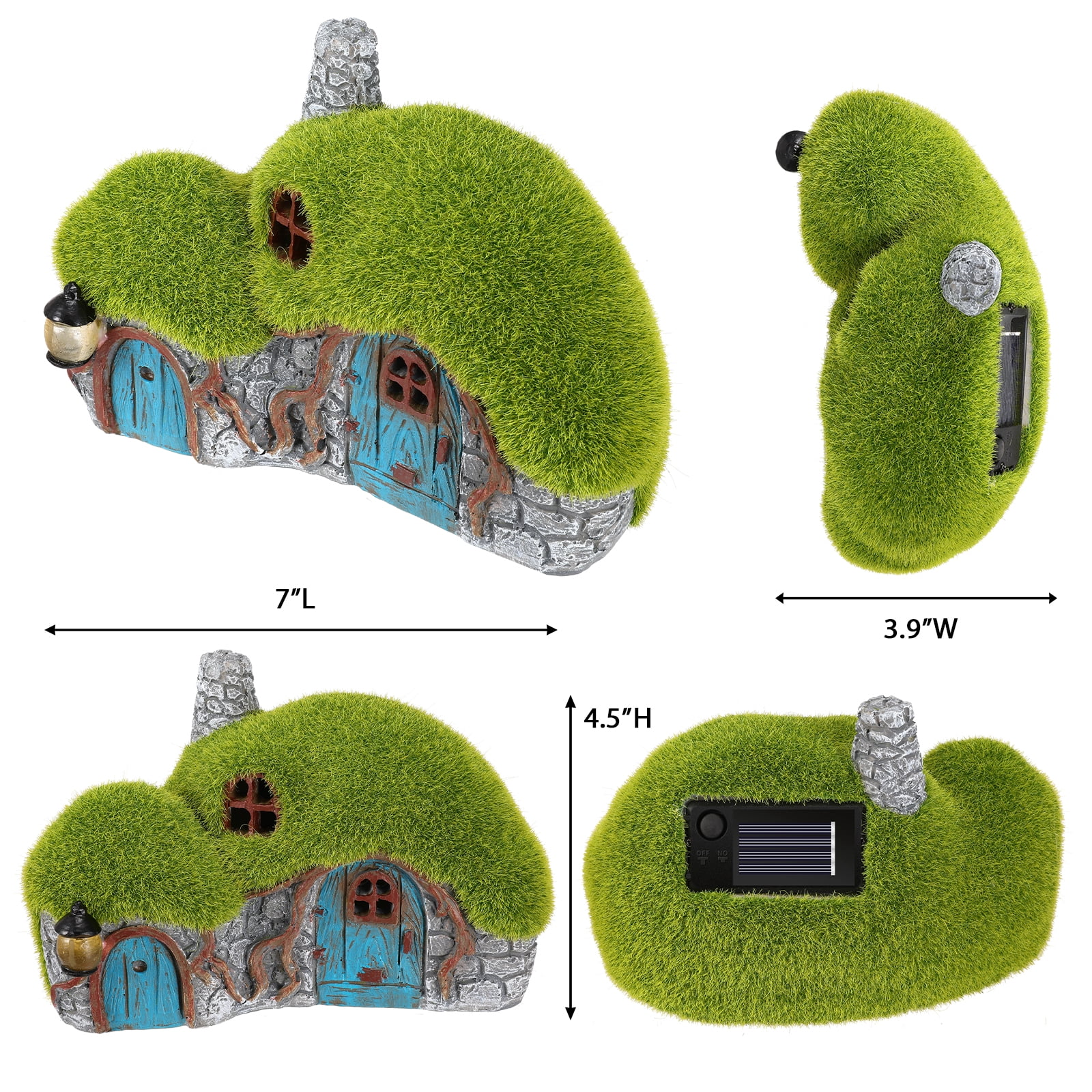 Garden House Statue 7.7" - Fairy Garden House Statue with Solar Lights Garden Cottage Lighting Figurines for Patio Yard Decor,6.8"D x 3.9"W x 4.5"H