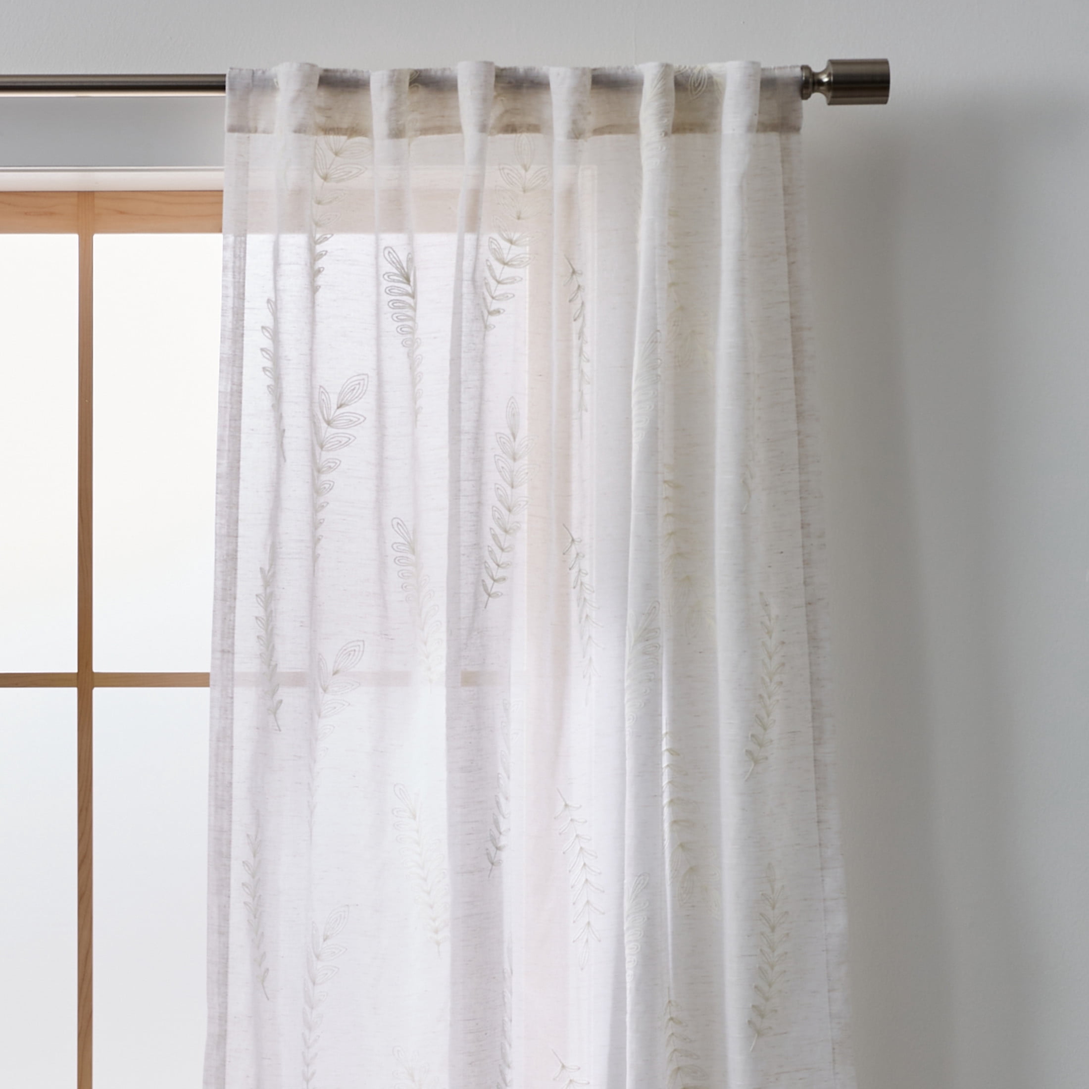 Better Homes & Gardens Embroidered Botanical Sheer Curtain, Single Panel, Vanilla Dream, 50" W x 84" L