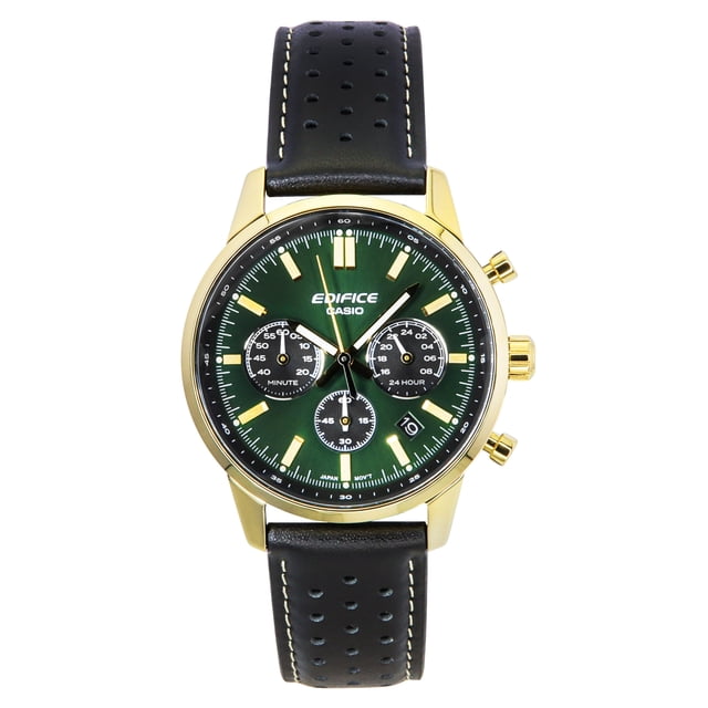 Casio Reloj Edifice EFR-575CL-3A para Hombre, Cronógrafo Analógico, Correa de Cuero, Esfera Verde, Cuarzo, 100 M