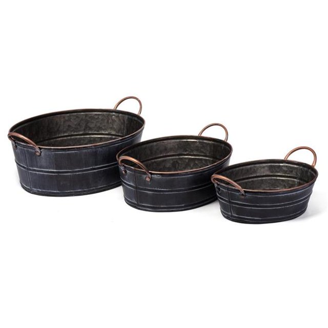 IMAX Z17307-3 Gus Metal Planters - Gray, Set of 3