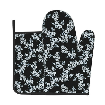 

Xecao Flower Pattern Oven Mitts and Pot Holders Sets Heat Resistant Silicone Oven Mittens Extra Thicken Long Kitchen Cotton Oven Glove for Cooking