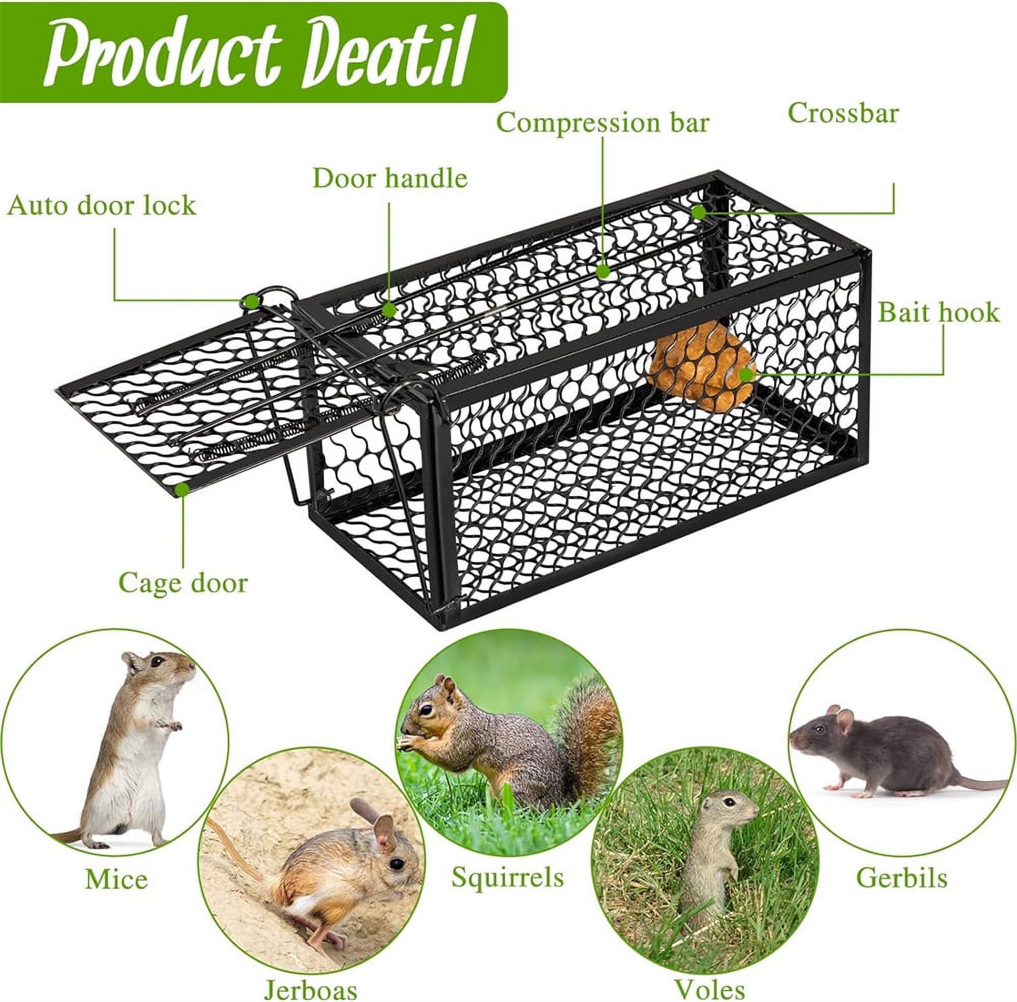 NOGIS Humane Rat Trap Chipmunk Rodent Trap Mouse Trap Squirrel Trap Small Live Animal Trap Mouse Voles Hamsters Live Cage Rat Mouse Cage Trap for Mice Easy to Catch and Release (Black,2 Pcs)