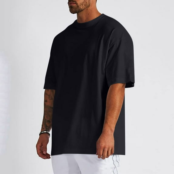 Oversized Men's T Shirts Solid Short Sleeve Summer Sports Outdoors Lightweight Tops Black M