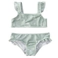 thumbnail image 1 of Ensemble de Maillot de Bain pour Nouveau-Née Fille, Haut de Bikini à Manches Volantées avec Imprimé Graphique + Bas, Tenue de Bain Rose 1-2 Ans, 1 of 6