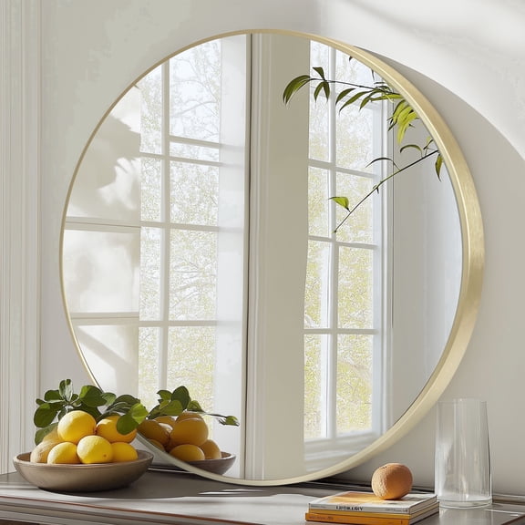 JIOABL 28 Inch Round Mirror, Metal Frame Wall Mirror for Entryway, Bathroom, Vanity, Living Room, Modern Circular Mirro, Gold