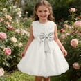 thumbnail image 2 of Fesfesfes Girls Princess Dress Sleeveless Bow A Line Formal Party Gown for Special Occasion Elegant Floral Glitter Tulle Skirt Big Kids Flower Girl Birthday Wedding Outfit(White,3-4 Years), 2 of 9