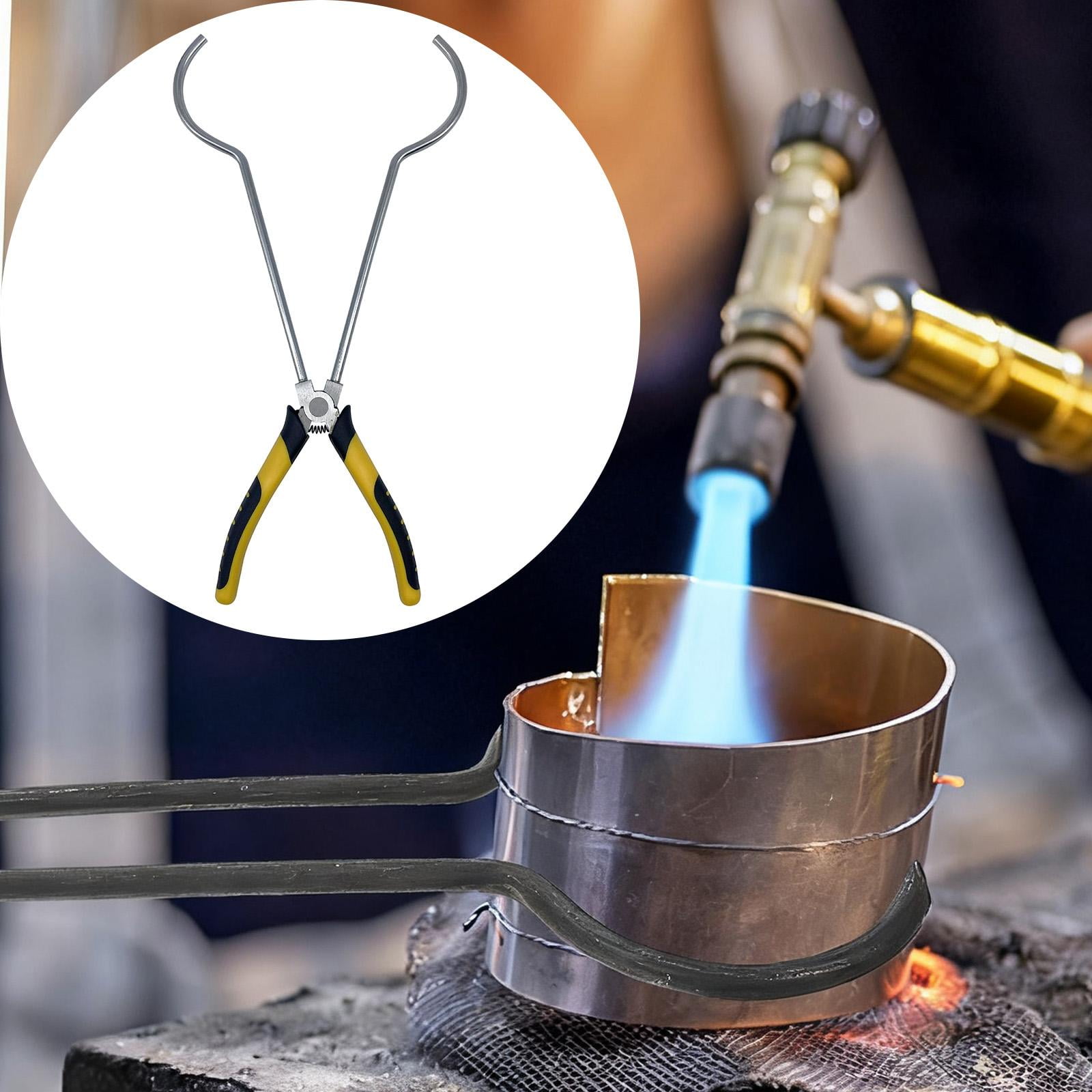 Gold Melting Tongs Crucible Double Spring Furnace Steel Insulated Rubber Handle for Laboratory Jewelry Metal Casting