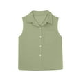thumbnail image 7 of Fesfesfes 5-16 Years Girls Cotton Linen Shirts Solid Color Sleeveless Summer Vacation Tunic Tops Oversized Tshirts V Neck Dressy Blouses Button Turn Down Tops(Green,11 Years), 7 of 7
