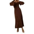 thumbnail image 3 of Womens Scoop Neck Lace Up Maxi Dress Knit Flare Sleeve Bodycon Dress Loose Casual Long Dresses Brown S, 3 of 9