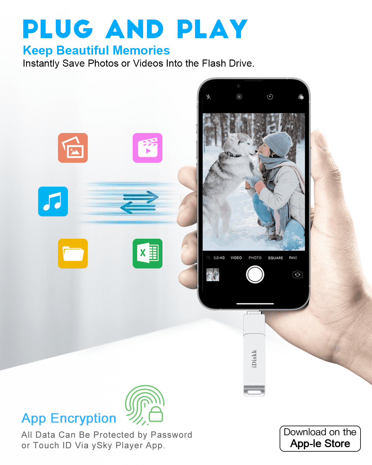 iDiskk MFi Certified 256GB Flash Drive for iPhone Photo Stick for iPhone, iPad, and Macbook - Thumb Drive with Lightning and USB Type-C Connectors