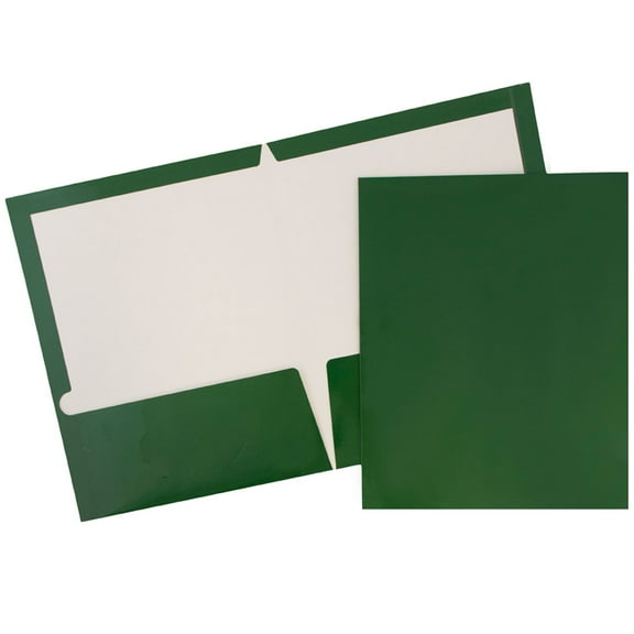 JAM Paper Glossy Two Pocket Folders, Green, 100/Pack
