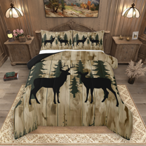 Manfei Moose Silhouette Bedding Comforter Set 2pcs, Jungle Pine Tree Twin Comforter Sets, Rustic Farmhouse Bedding Set, Lightweight Room Decor