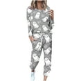 thumbnail image 3 of QATAINLAV Women's Two Piece Outfits 2025 Halloween Print Tracksuit Long Sleeve Pullover Tops and Drawstring Harem Sweatpants with Pockets Plus Size Lounge Set Gray L, 3 of 6