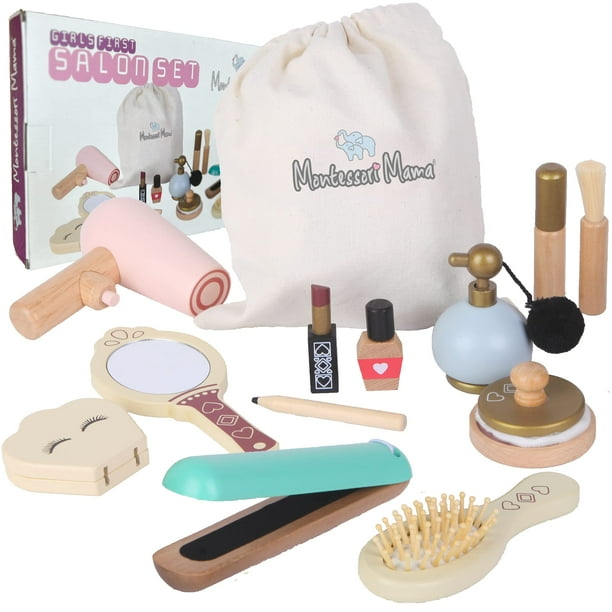 Set de maquillaje y salón Montessori Mama Wooden Pretend Play