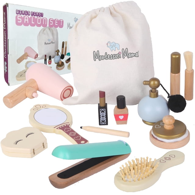 Set de maquillaje y salón Montessori Mama Wooden Pretend Play
