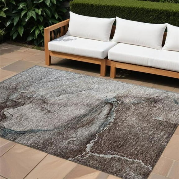 HomeRoots 560597 8 x 10 ft. Taupe Abstract Washable Non Skid Indoor Outdoor Rectangle Machine Woven Area Rug