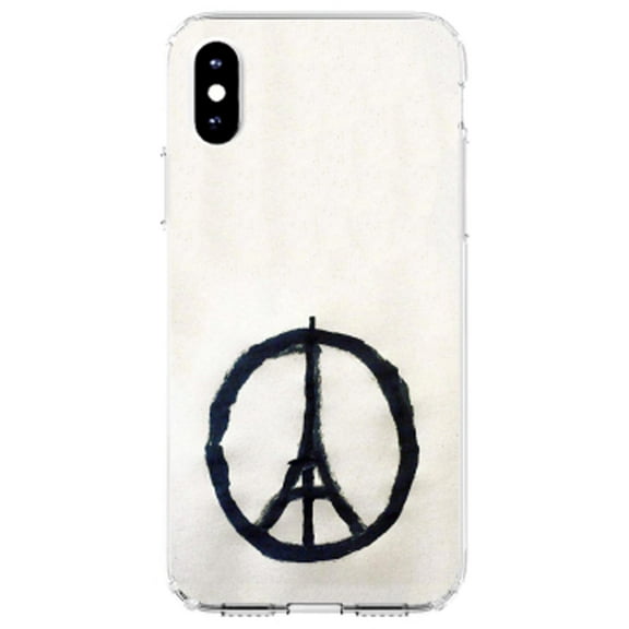 DistinctInk Clear Shockproof Hybrid Case for iPhone X / XS (5.8" Screen) - TPU Bumper, Acrylic Back, Tempered Glass Screen Protector - Paris Peace Symbol - Show Your Love of Paris