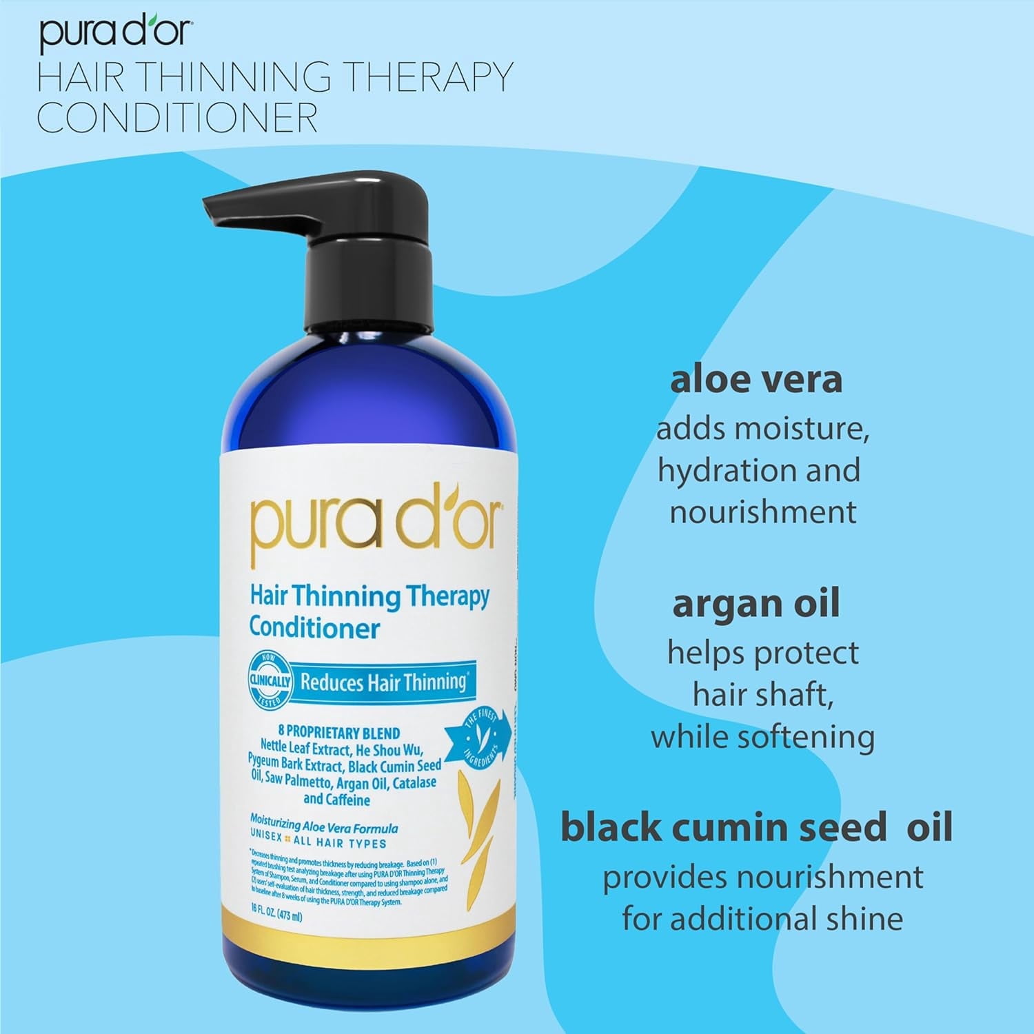 PURA D'OR Hair Thinning Therapy Biotin Shampoo & Conditioner Set (16 Fl Oz X 2)