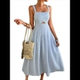 thumbnail image 1 of Vestido Midi de Verano con Tirantes Finos, Botones y Lazo Frontal para Mujer, Estampado Floral Azul M, 1 of 10