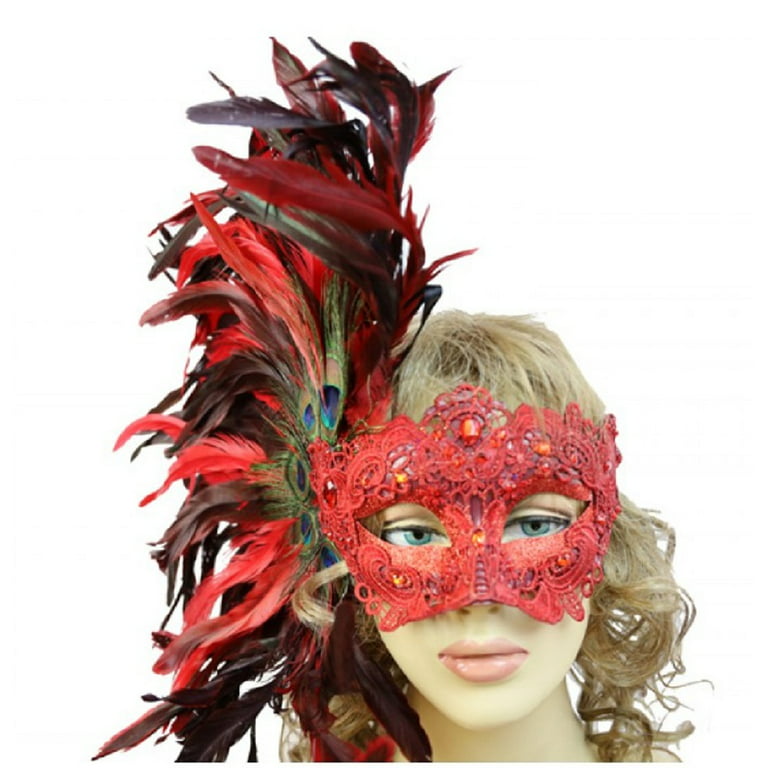 Red Black Masquerade Masks Feathers Masquerade Ball Prom Halloween Mask by