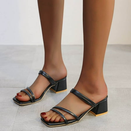 

Sandals Women s Fashion Square Toe Thick Heel Roman Shoes Slim Strap Sandals