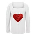 thumbnail image 5 of QUNYINEY White Tshirts Shirts for Women Square Neckline Casual Puff Long Sleeve Valentine's Day Tops Loose Pullover Ribbed Knit Drop Shoulder T-Shirts Women's Tops, 5 of 5