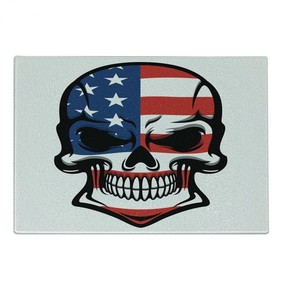 Skull Cutting Board, Scary Old Skull Horror USA Dead Native of the Country States Evil Art Print, Decorative Tempered Glass Cutting and Serving Board, in 3 Sizes, by Ambesonne