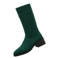 thumbnail image 2 of Women's Chunky Heel Mid Calf Boots, Plus Size Knit Pointed Toe Chunky Heel Casual Boots with Breathable Lining, Trendy Footwear for Daily Party Wear, 2 of 5