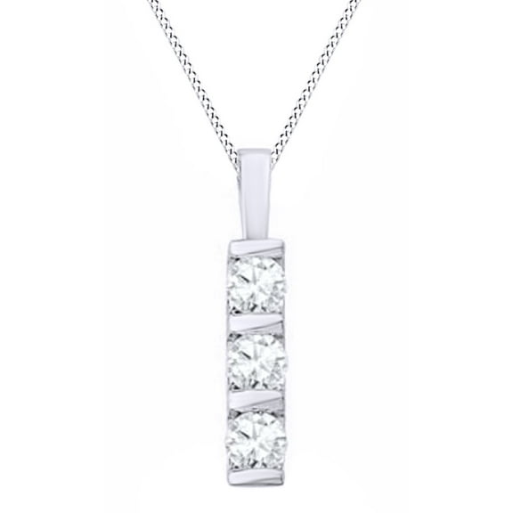 AFFY Round Cut White Natural Diamond Three Stone Pendant Necklace In 14k White Gold
