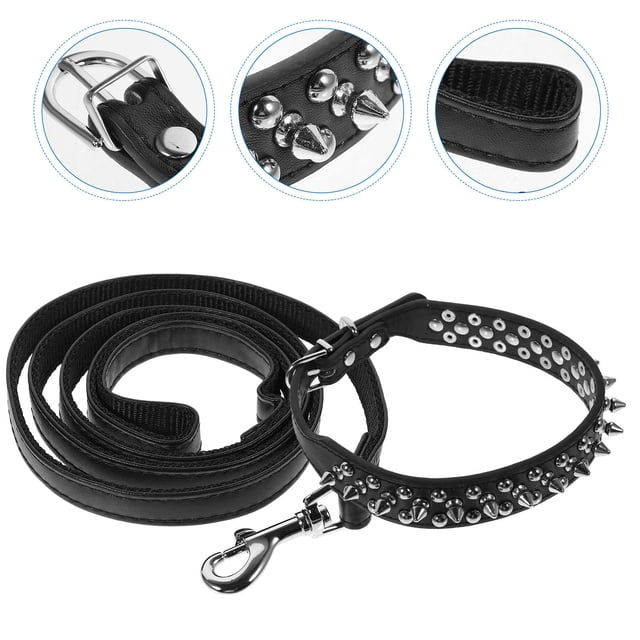 OULII 1 Ensemble Collier Ras du Cou pour Chiens Noir Style Punk pour Propriétaires de Chiens 51X2.5X2CM