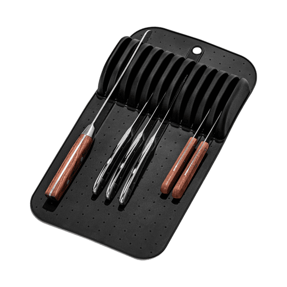 madesmart Classic Large Knife Mat for 11 Knives with Soft Grip Base, Carbon, In Drawer Knife Organizer