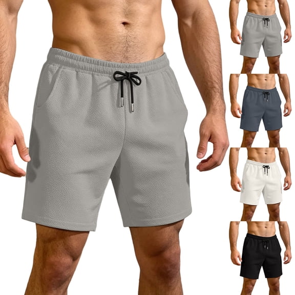 Drawstring Lounge Casual Short Pants Men's Solid Color Casual Sporty Elastic Waist Drawstring Pocket Fashion Shorts Black L