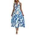 thumbnail image 3 of Halter Dresses for Women 2025 Floral Midi Dresses Casual Flowy V Neck Tshirt Dress A Line Tank Dress Blue L, 3 of 9